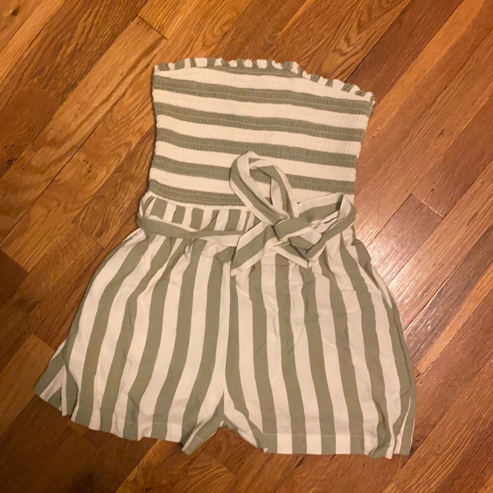 Green striped romper